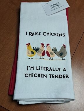 Market Square "I Raise Chickens" Kitchen Towels - White with Multicolor Chickens